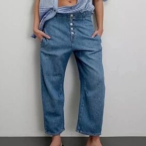 NWOT Free People Osaka Barrel Jeans Calypso Blue Button Fly Size 31